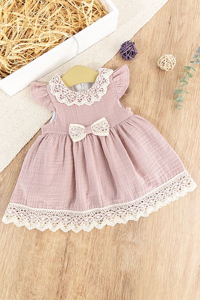 Babymod Guipure Lace Bow Summer Muslin Baby Girl Dress