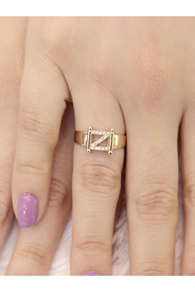 Zeynepli gold & jewelry 14 Ayar Altın Küçük Z Harfli Taşlı Yüzük