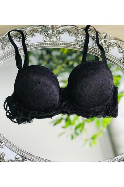 My secret Siyah Dantelli Arkası İpli Sütyen Takımı.