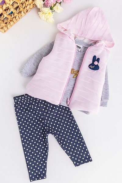 Babymod Angel Embroidered Hooded Vest 3 Piece Baby Girl Set