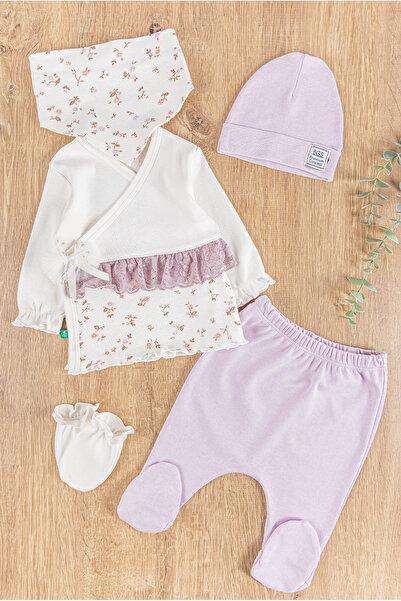 Babymod Çiçek Desenli Güpürlü 5 Parça Kız Bebek Hastane Çıkışı Bebek Takımı