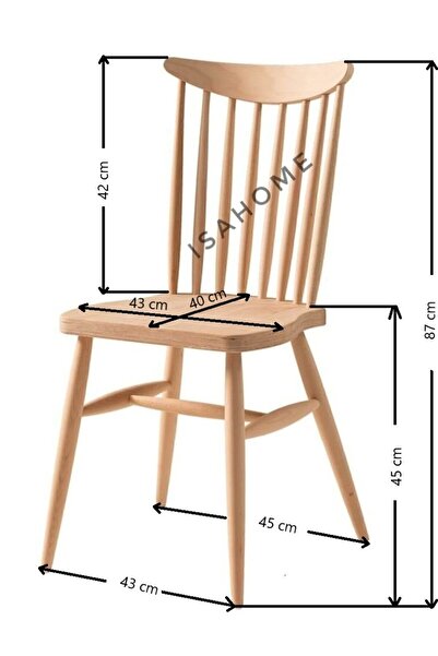 ISAHOME Kırlangıç Yıldız Sandalye Ham Ahşap 4 ADET