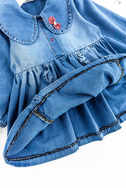Babymod Baby Girl Jeans Dress with Bow Collar and Bow