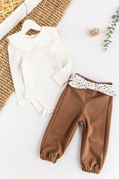 Babymod Baby Collared Self Patterned Baby Girl/Child Trousers Set
