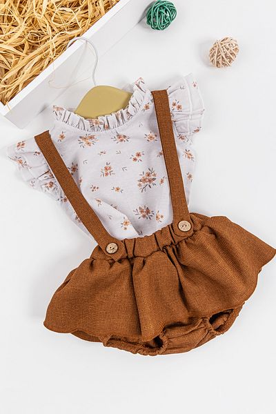 Babymod Floral Patterned Shirt Baby Girl Salopet Dress Set