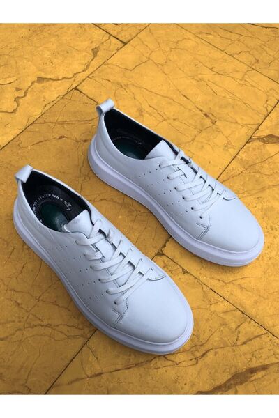 Hakiki Deri Siyah Beyaz Yüksek Tabanlı Ortopedik Sneaker