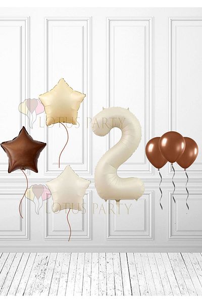 LOTUS PARTY Σετ γενεθλίων Bohemian Retro Mini Age 2 - Skin, Cream, Brown, Star Color Balloon