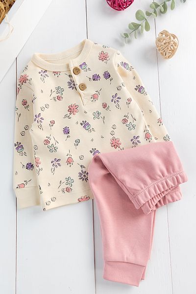 Babymod Floral Patterned 2-Piece Pajama Set for Baby Girl
