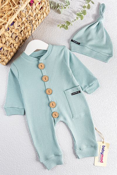 Babymod Natural Buttoned Hat Baby Girl/Boy Jumpsuit Set