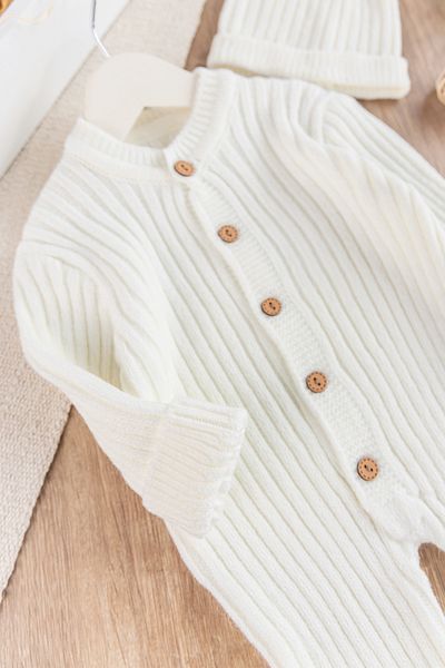 Babymod Knitwear Winter Beret Baby Girl/Boy Jumpsuit Cream