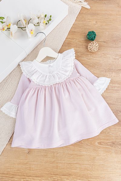 Babymod Scallop Detailed Long Sleeve Pink Baby Girl Dress