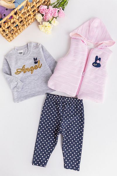 Babymod Angel Embroidered Hooded Vest 3 Piece Baby Girl Set