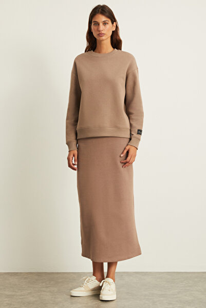 GRIMELANGE Riya Women's 100% Organic Cotton 3 Yarn Non-Raised Maxi Mink Skirt