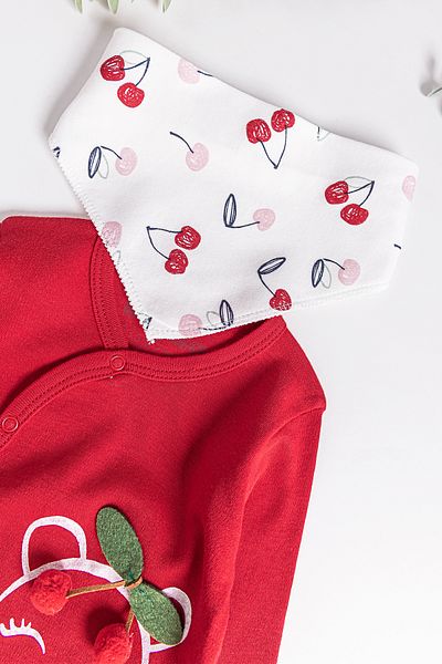 Babymod Cherry Patterned 2-Piece Long Sleeve Baby Girl Jumpsuit Set
