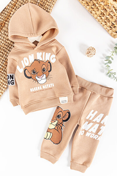 Babymod Aslan Figürlü Kapüşonlu İçi Pamuklu Erkek Bebek Takım