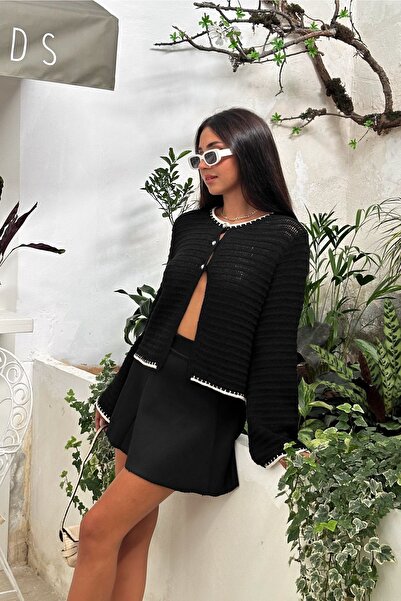 FEMELLE Dámský kardigan z černé bavlněné pleteniny - zapínaný