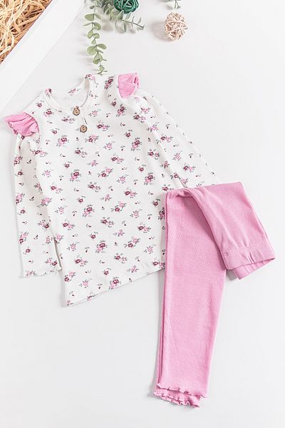 Babymod Flower Patterned Frilly Girl's Pajama Set