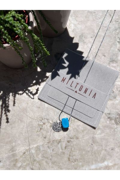 Miltonia Blue Beaded Steel Necklace with Antique Writing