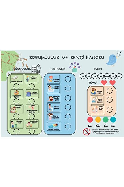 Hdg Eğitici Mıknatıslı Günlük Sorumluluk Panosu 30x42 cm + mıknatıslı stickerlar - 4-9 yaş