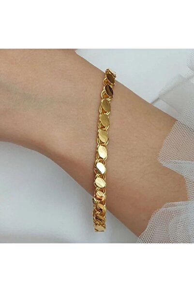 Power Es Kararmaz Paslanmaz Altın Kaplama Gold Renk İnce Arpa Modeli Çelik Bi...