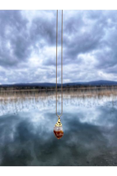 Miltonia Citrine Prong Steel Chain Anti-Tarnish Natural Stone Necklace