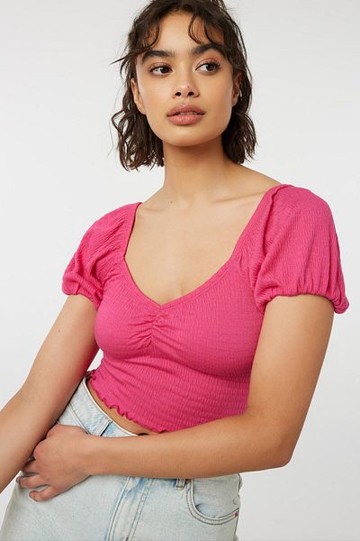 Ardene Cropped Ruched Top with Balloon Sleeves