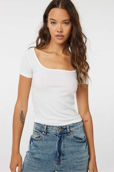 Ardene Short Sleeve Crew Neck Ribbed Tee