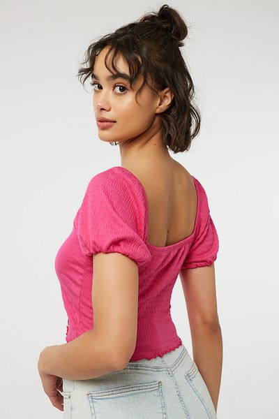 Ardene Cropped Ruched Top with Balloon Sleeves