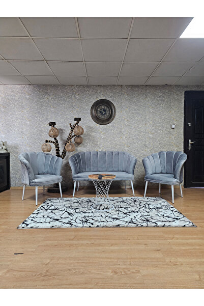 ZAFİR Papatya Çay Seti Koltuk Takımı Beyaz Boyalı Sivriltme Ayak, Balkon, Sal...