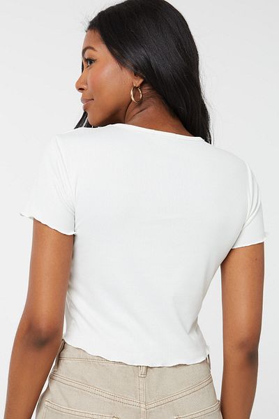 Ardene Lettuce-Edge Crop Top with Cut Out