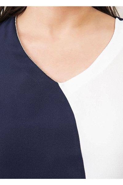 Even Plus Size - Büyük Beden Kadın Giyim Bluză de damă, albastru bleumarin, alb, cu detaliu de lanț, mărime mare
