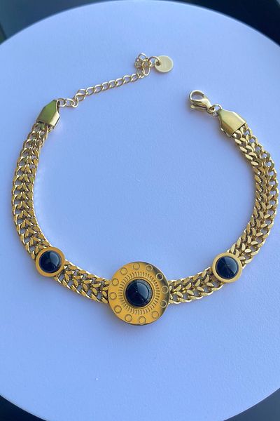 TAKIŞTIR Gold Color Bead Figured Steel Bracelet