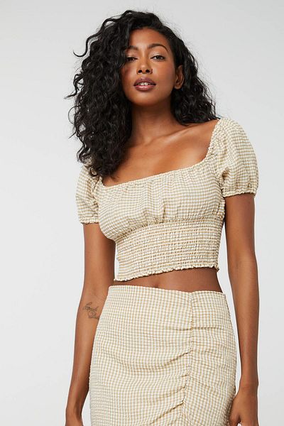 Ardene Gingham Puff Sleeve Milkmaid Top