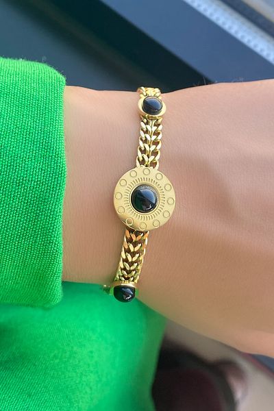 TAKIŞTIR Gold Color Bead Figured Steel Bracelet