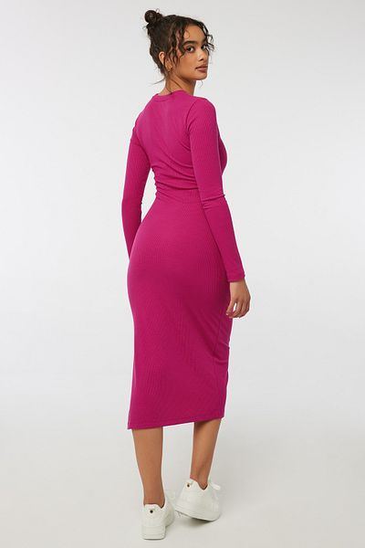 Ardene Rib-Knit Bodycon Dress with Side Rushing Detail