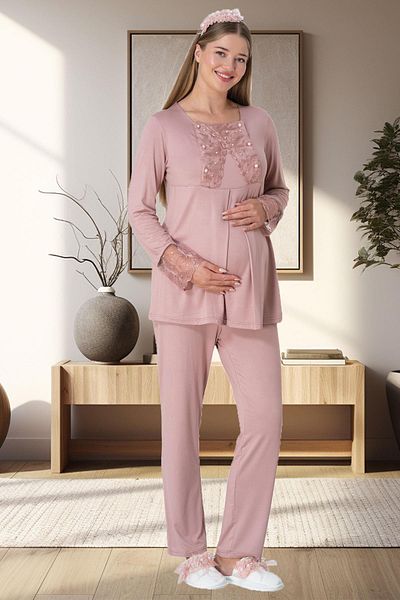 Mecit Pijama Σετ 3 βελούδινες ρόμπες πιτζάμες για έγκυες και έγκυες - βαμβάκι και βισκόζη