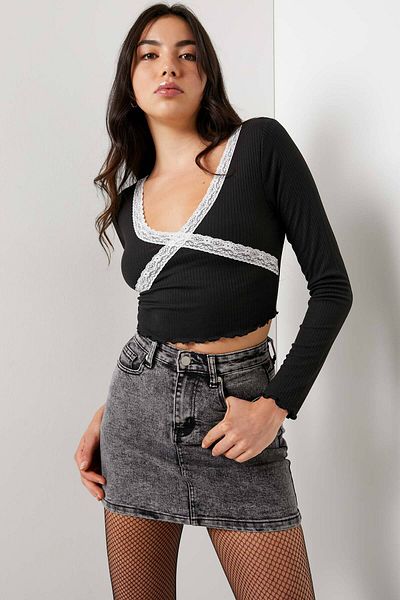 Ardene Lace Criss-Cross Ribbed Top