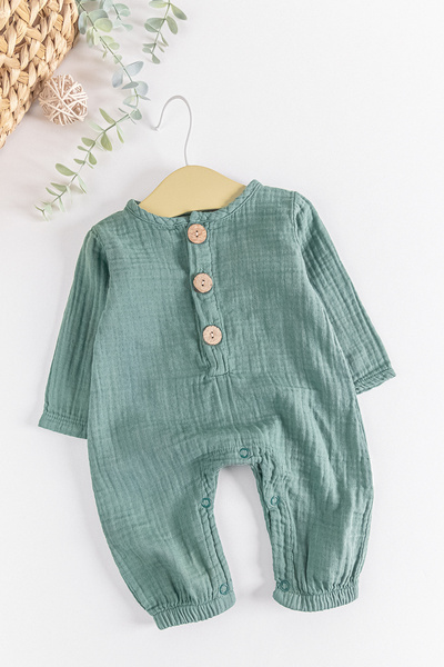 Babymod Yakası Düğmeli Müslin Erkek Bebek Tulum