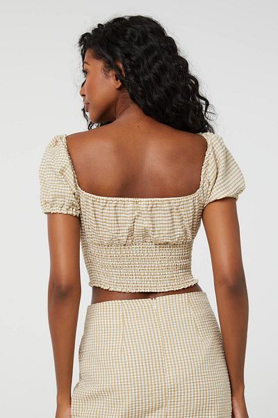 Ardene Gingham Puff Sleeve Milkmaid Top