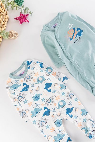 Babymod Dino Figured Long Sleeve 2-Piece Baby Boy Jumpsuit Set