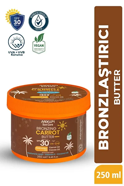 Mixup زيت برونزر بعامل حماية من الشمس SPF 30+ - زيت الكاكاو والجزر، زبدة بفيتامين E 250 مل