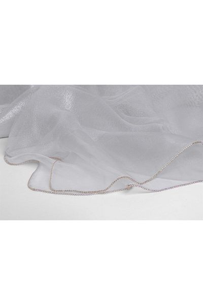 ARMANDA Evening Dress with Stones on the Edge Shawl Silver (Thin and Delicate Shows Its Knowledge)