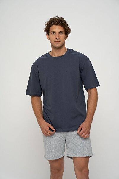 PAKONN Füme Erkek Basic Bisiklet Yaka Oversize Kısa Kollu T-shirt