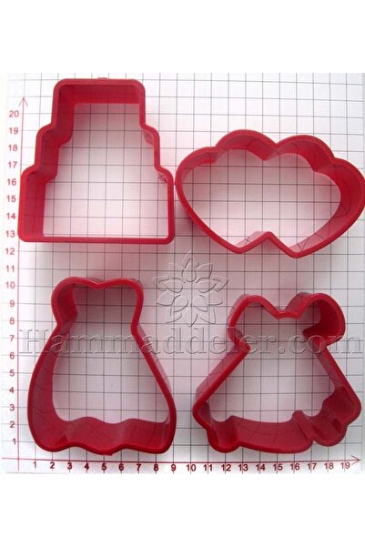 PASTRY PLANET Plastic Wedding Themed Cookie Mold Set 4 Pieces - 4352