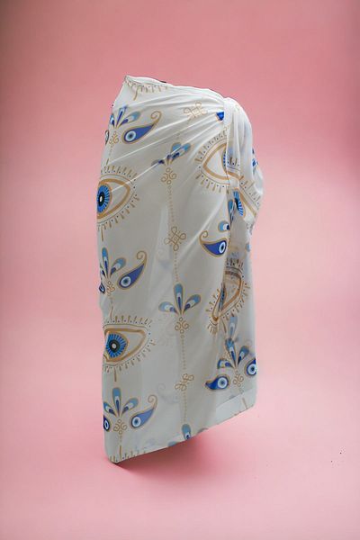 pistore Chiffon White Eye Patterned Long Pareo Women's Beach Dress New Season