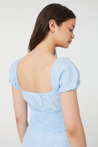 Ardene Gingham Puff Sleeve Milkmaid Top