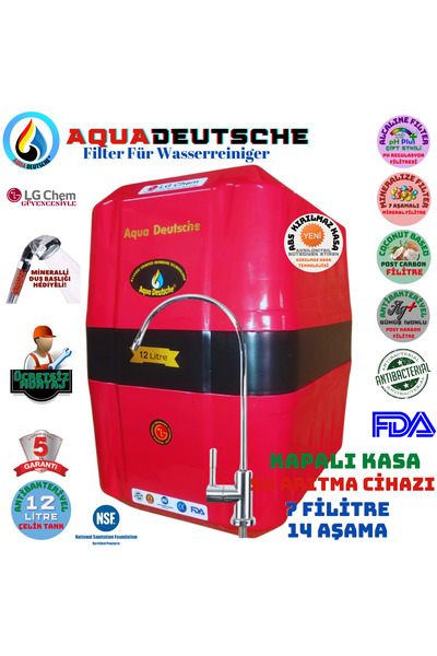 AQUA DEUTSCHE PLUS KIRMIZI-SİYAH 12 LİTRE 7 FİLİTRE 14 AŞAMA ÜCRETSİZ MONTAJL...