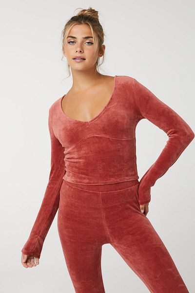 Ardene Velour Plunge V-Neck Cropped Top