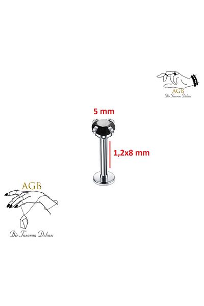 agbtasarım Black Zircon Silver Solitaire Piercing - Lip, Nose, Cartilage, Ear Medusa Labret Nose (Steel)