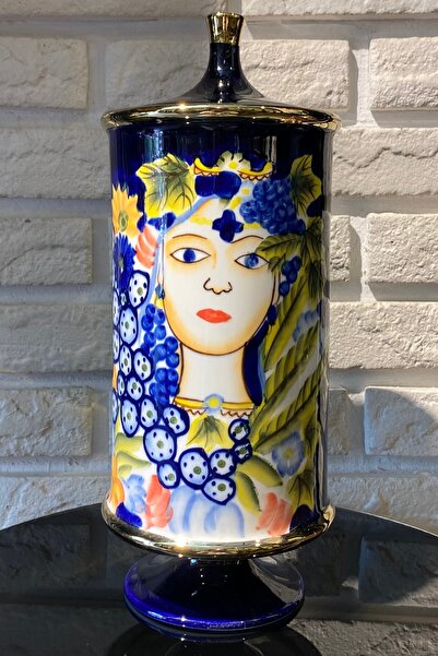 LAMEDORE Mılla Lacivert Uzun Kapaklı Dekoratif Vazo 15.4x15.4x38 cm